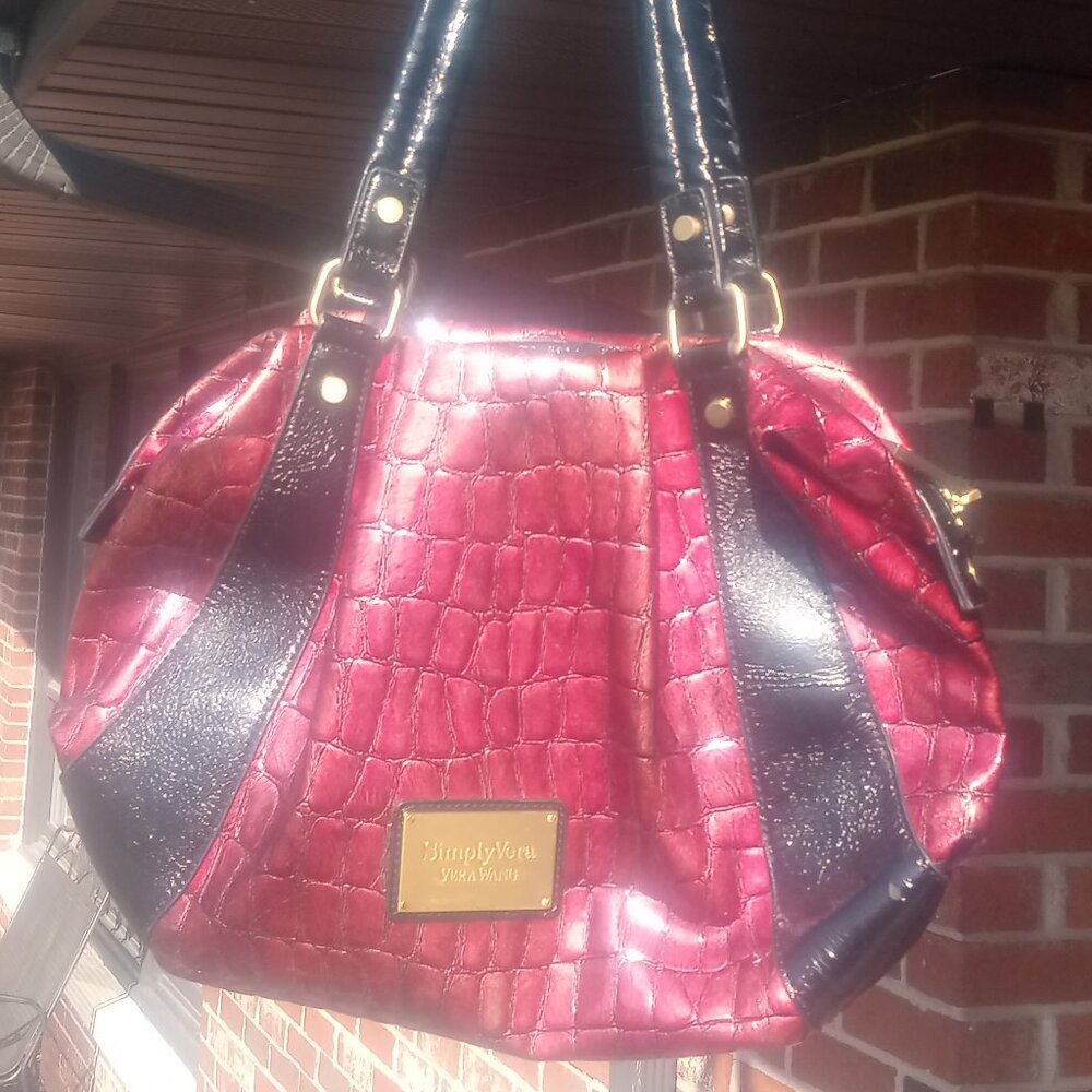 Simply Vera Wang Patent Leather Croc Embossed Purse / Shoulder Bag Maroon